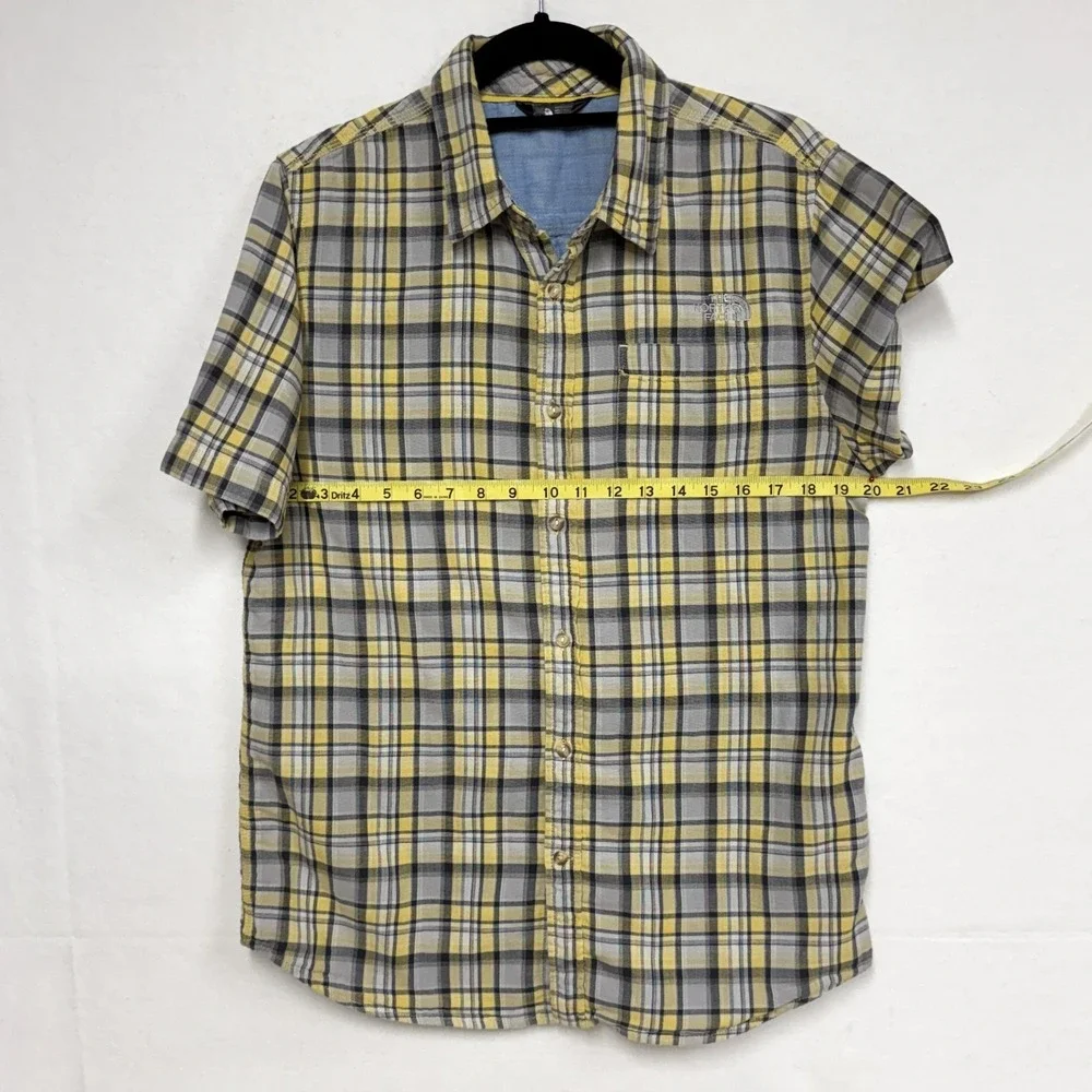 The North Face Men's Sz Medium, Short Sleeve Plaid Shirt Yellow Black Gray Blue